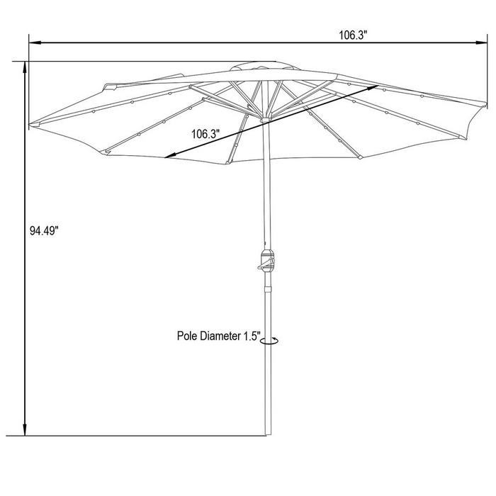 Sierra 9' Outdoor Patio Tilt Market Umbrella with Solar LED Lights, Black