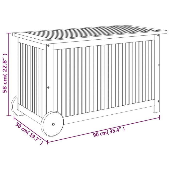 vidaXL Solid Wood Acacia Patio Storage Box with Wheels – 35.4"x19.7"x22.8" | Outdoor Cushion and Garden Tool Organizer