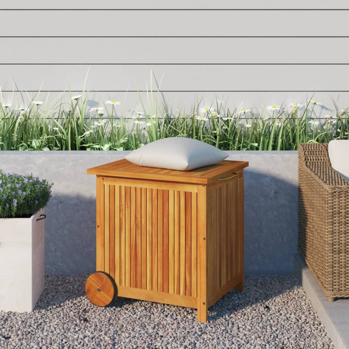 vidaXL Solid Wood Acacia Patio Storage Box with Wheels - 23.6"x 19.7"x 22.8"