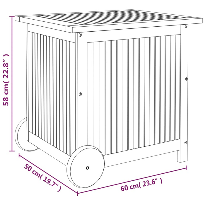 vidaXL Solid Wood Acacia Patio Storage Box with Wheels - 23.6"x 19.7"x 22.8"