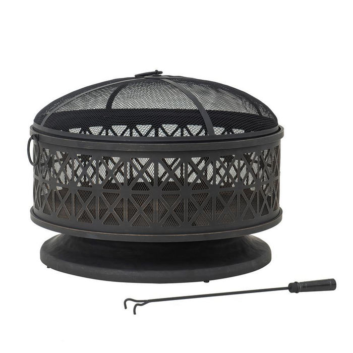 Sunjoy Outdoor Steel Fire Pit with Decorative Mesh Screen