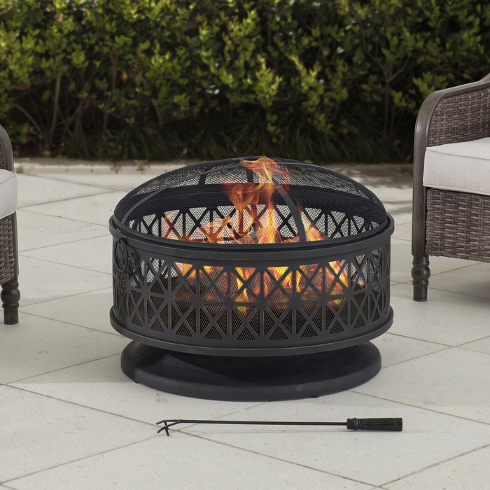 Sunjoy Outdoor Steel Fire Pit with Decorative Mesh Screen