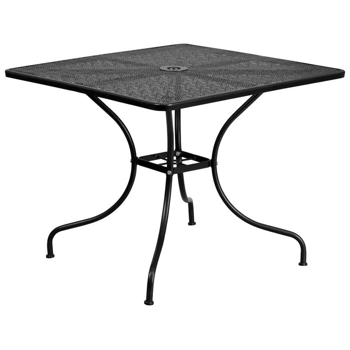 35.5" Square Black Indoor-Outdoor Steel Patio Table with Umbrella Hole - Stylish and Durable