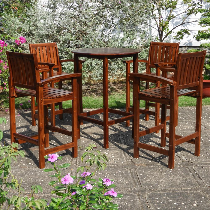 Highland Outdoor Bar Height Dining Set - Elegant & Sturdy Acacia Wood with Stain Finish