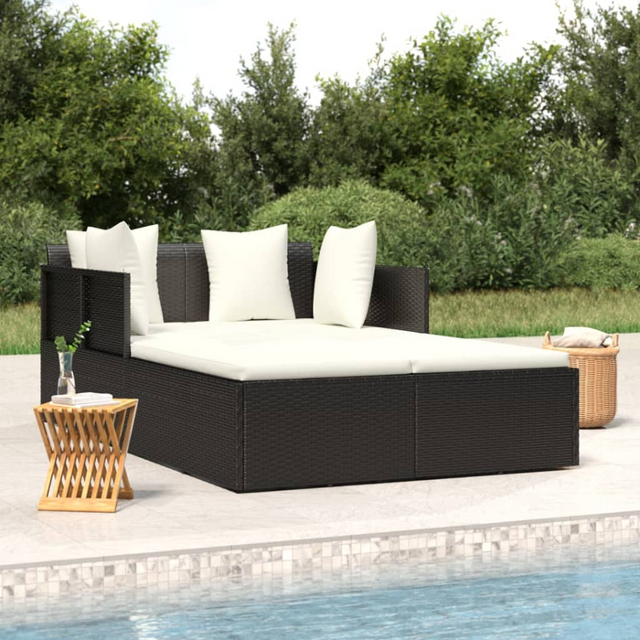 vidaXL Poly Rattan Sunbed with Cushions - Black, 71.7"x46.5"x24.8" - Ultimate Outdoor Relaxation