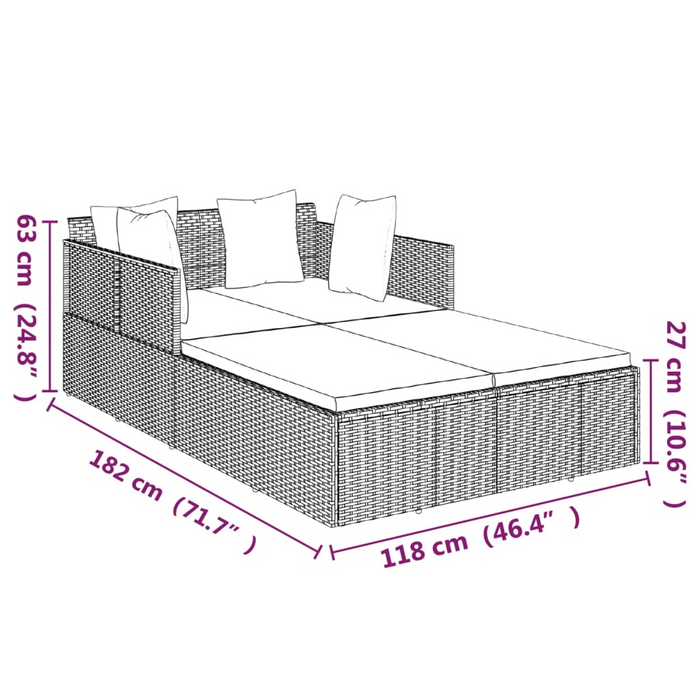 vidaXL Poly Rattan Sunbed with Cushions - Black, 71.7"x46.5"x24.8" - Ultimate Outdoor Relaxation