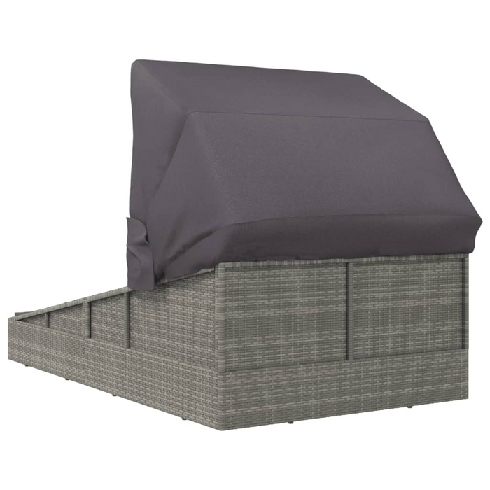 vidaXL Gray Poly Rattan Sunbed with Foldable Roof | 78.7" x 44.9" x 50.4" | Ultimate Garden Lounger