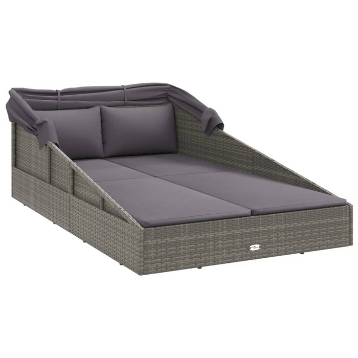 vidaXL Gray Poly Rattan Sunbed with Foldable Roof | 78.7" x 44.9" x 50.4" | Ultimate Garden Lounger