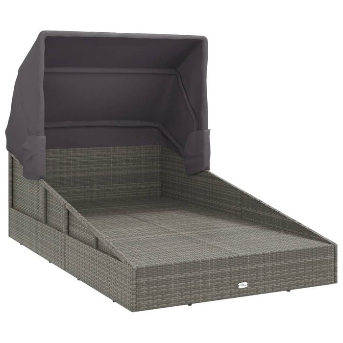 vidaXL Gray Poly Rattan Sunbed with Foldable Roof | 78.7" x 44.9" x 50.4" | Ultimate Garden Lounger