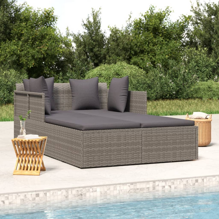 vidaXL Gray Poly Rattan Sunbed with Cushions - Comfortable & Durable Outdoor Lounger