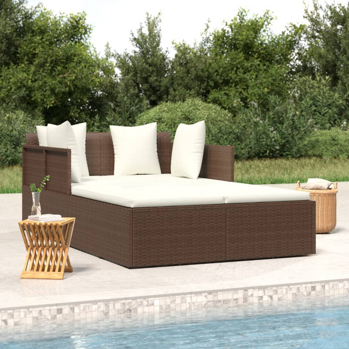 vidaXL Poly Rattan Sunbed with Cushions - Brown 71.7"x46.5"x24.8", Garden Lounger