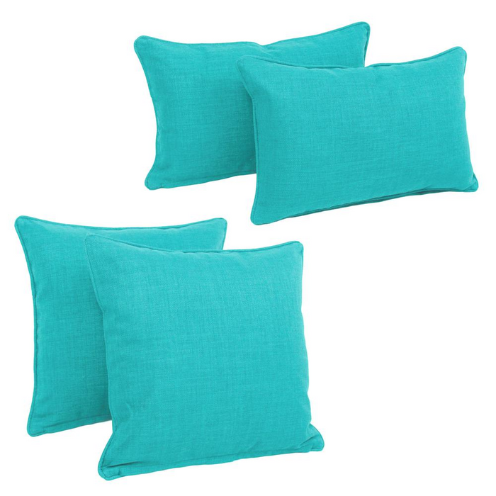 Double-corded Solid Outdoor Spun Polyester Throw Pillows with Inserts (Set of 4), Aqua Blue