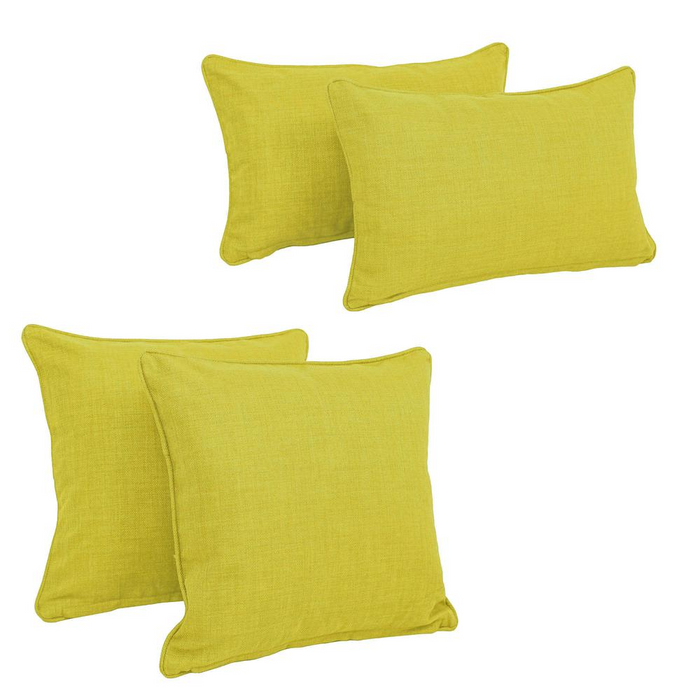 Double-corded Solid Outdoor Spun Polyester Throw Pillows with Inserts (Set of 4), Lime