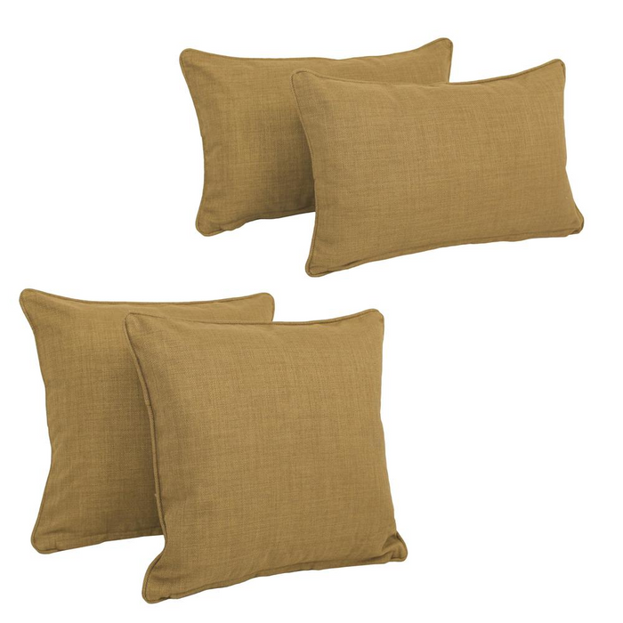 Double-corded Solid Outdoor Spun Polyester Throw Pillows with Inserts (Set of 4), Wheat