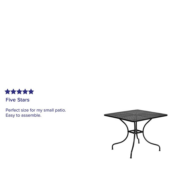 35.5" Square Black Indoor-Outdoor Steel Patio Table with Umbrella Hole - Stylish and Durable