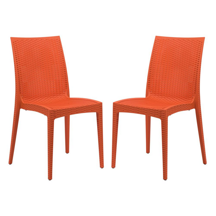 Weave Mace Indoor/Outdoor Armless Dining Chair Set of 2 - Modern, Stackable & UV-Protected