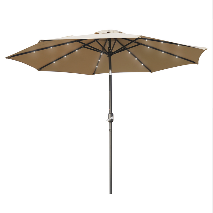 Sierra 9' Outdoor Patio Tilt Market Umbrella with Solar LED Lights, Beige