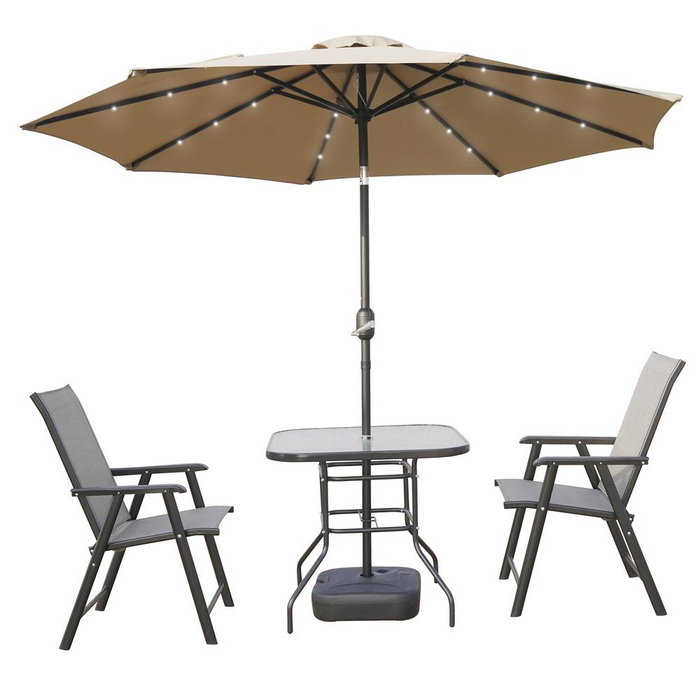 Sierra 9' Outdoor Patio Tilt Market Umbrella with Solar LED Lights, Beige