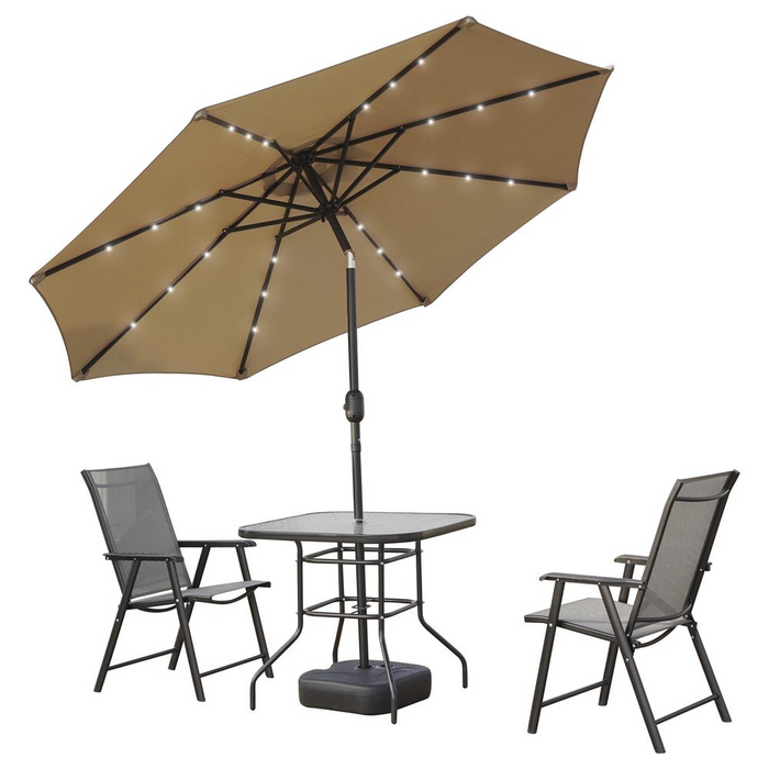 Sierra 9' Outdoor Patio Tilt Market Umbrella with Solar LED Lights, Beige