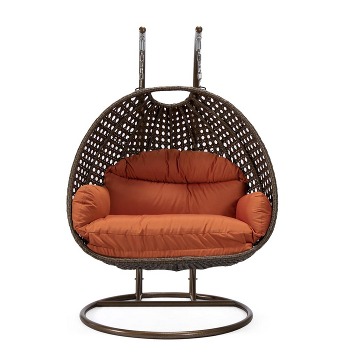 LeisureMod Wicker Hanging 2 person Egg Swing Chair , Orange