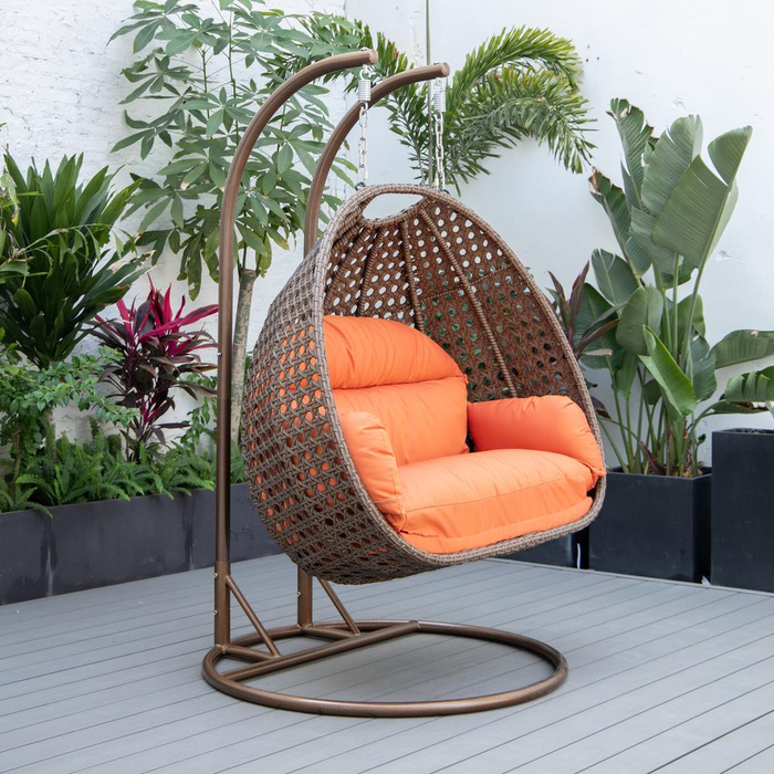 LeisureMod Wicker Hanging 2 person Egg Swing Chair , Orange