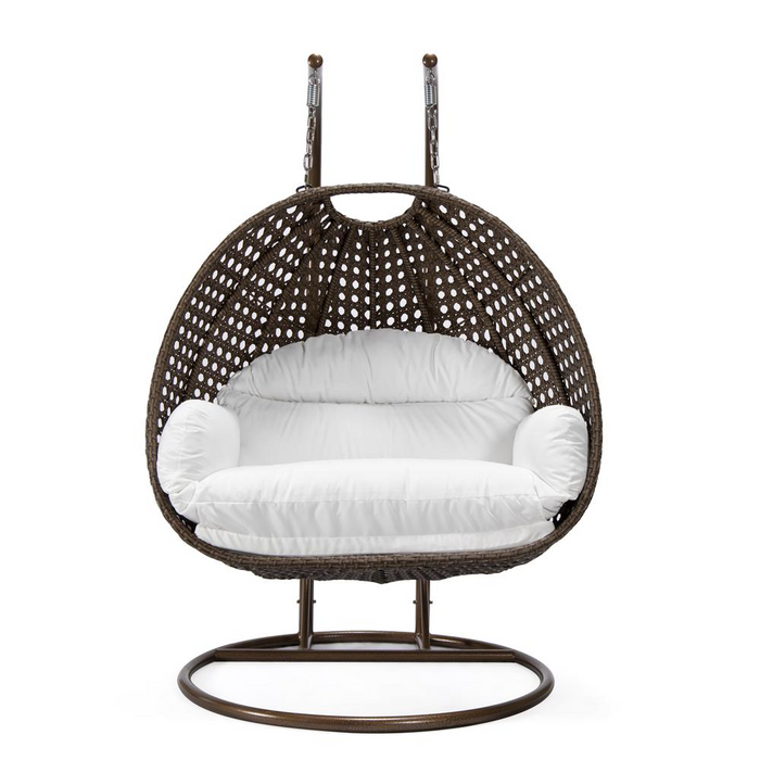 LeisureMod Wicker Hanging 2 person Egg Swing Chair , White