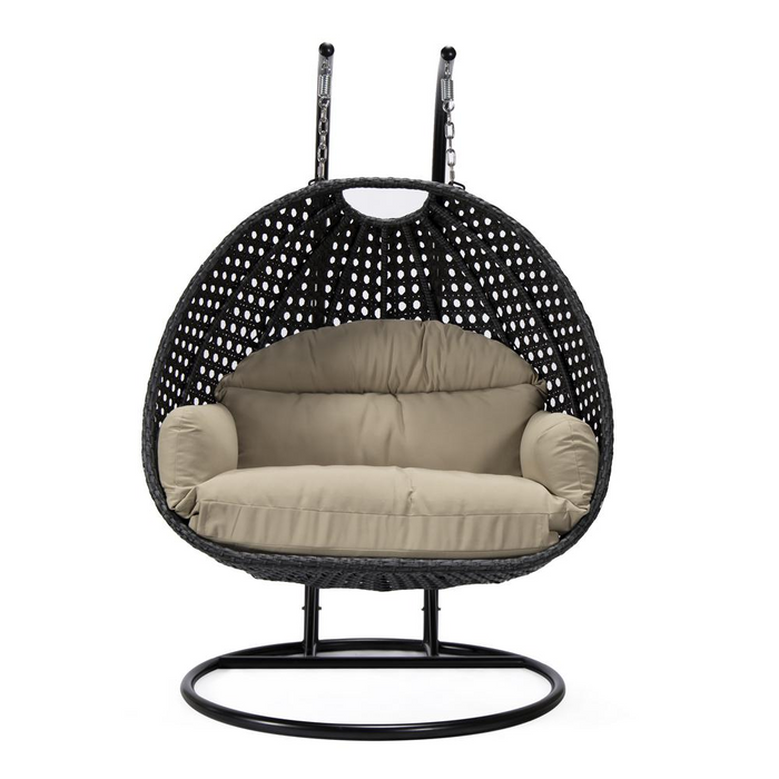 LeisureMod MendozaWicker Hanging 2 person Egg Swing Chair in Taupe