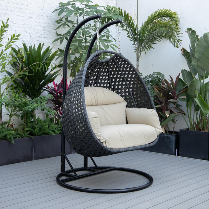 LeisureMod MendozaWicker Hanging 2 person Egg Swing Chair in Taupe