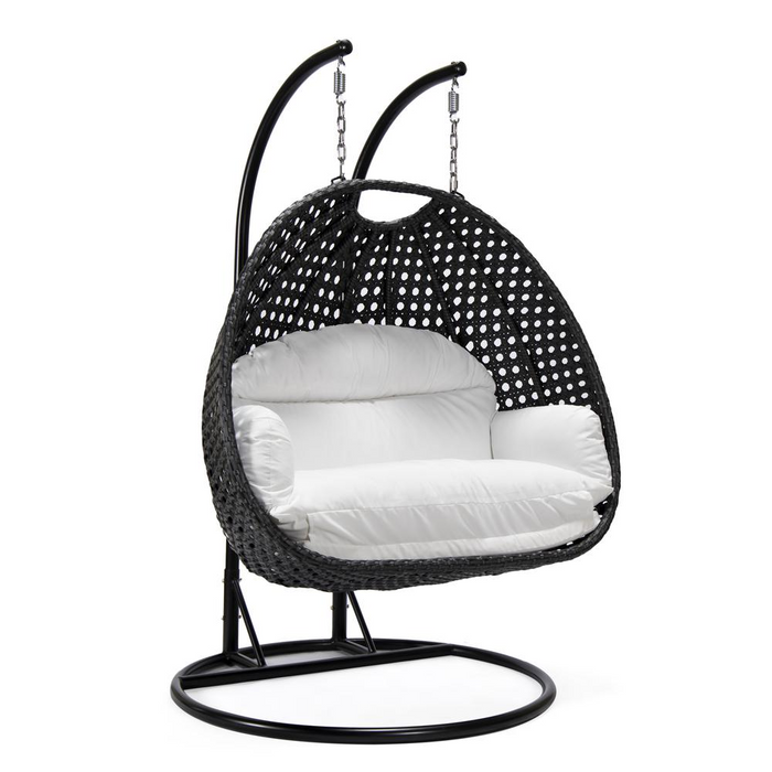 LeisureMod MendozaWicker Hanging 2 person Egg Swing Chair in White