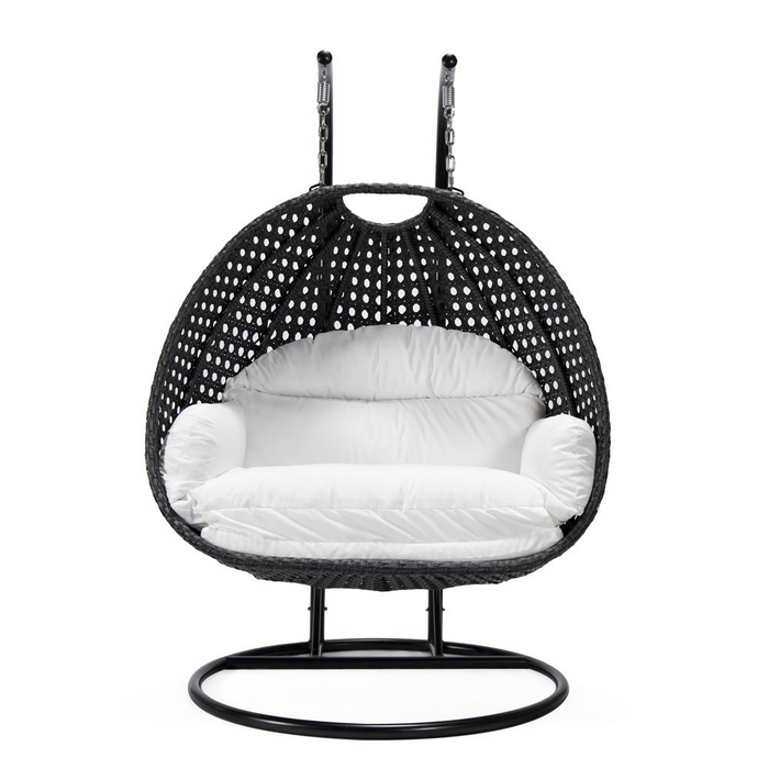 LeisureMod MendozaWicker Hanging 2 person Egg Swing Chair in White