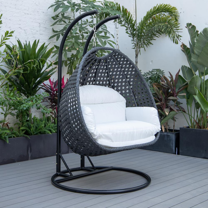 LeisureMod MendozaWicker Hanging 2 person Egg Swing Chair in White