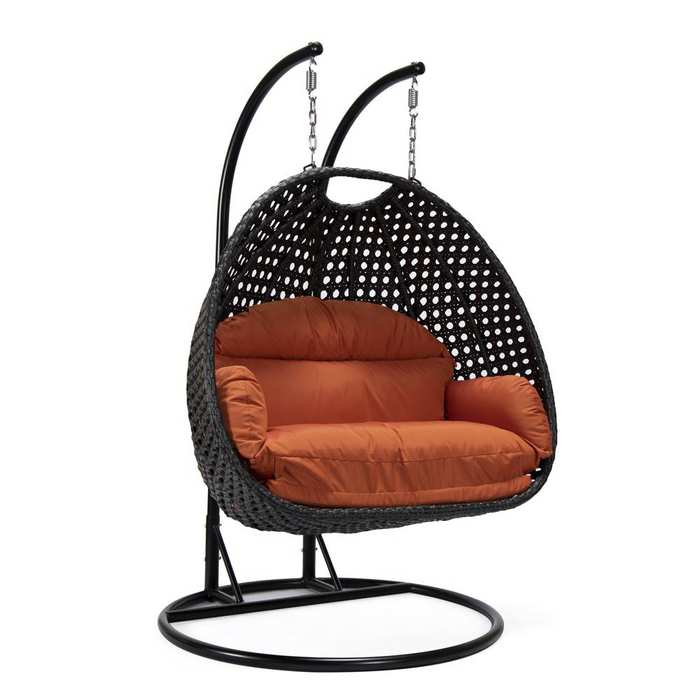 LeisureMod MendozaWicker Hanging 2 person Egg Swing Chair in Orange