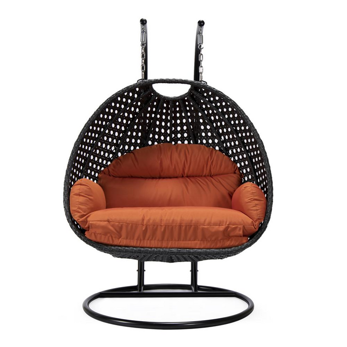 LeisureMod MendozaWicker Hanging 2 person Egg Swing Chair in Orange