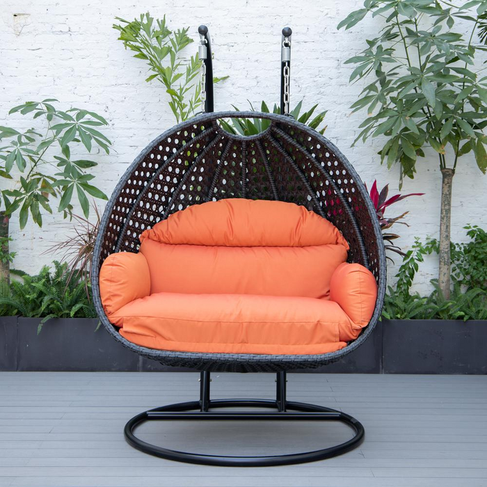 LeisureMod MendozaWicker Hanging 2 person Egg Swing Chair in Orange