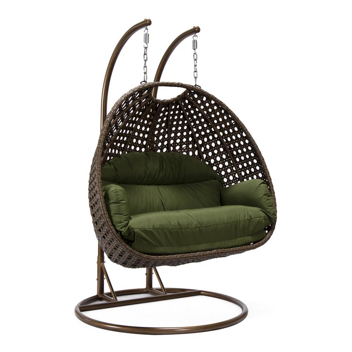 LeisureMod Wicker Hanging 2 person Egg Swing Chair , Dark Green