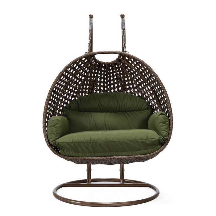 LeisureMod Wicker Hanging 2 person Egg Swing Chair , Dark Green