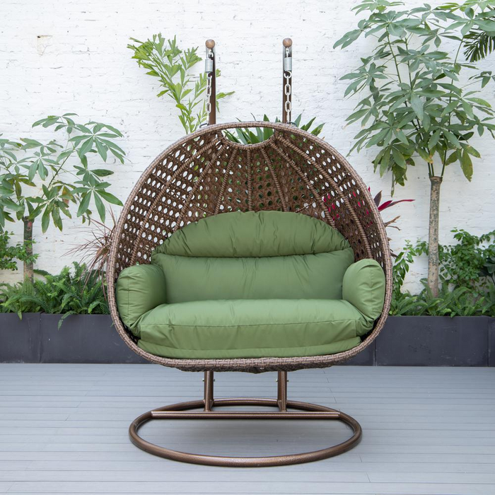 LeisureMod Wicker Hanging 2 person Egg Swing Chair , Dark Green