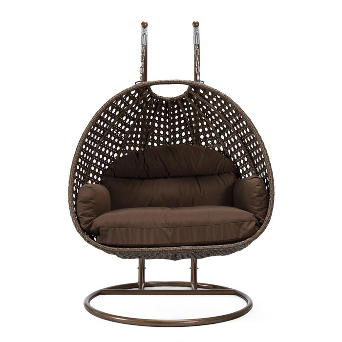 LeisureMod Wicker Hanging 2 person Egg Swing Chair , Brown