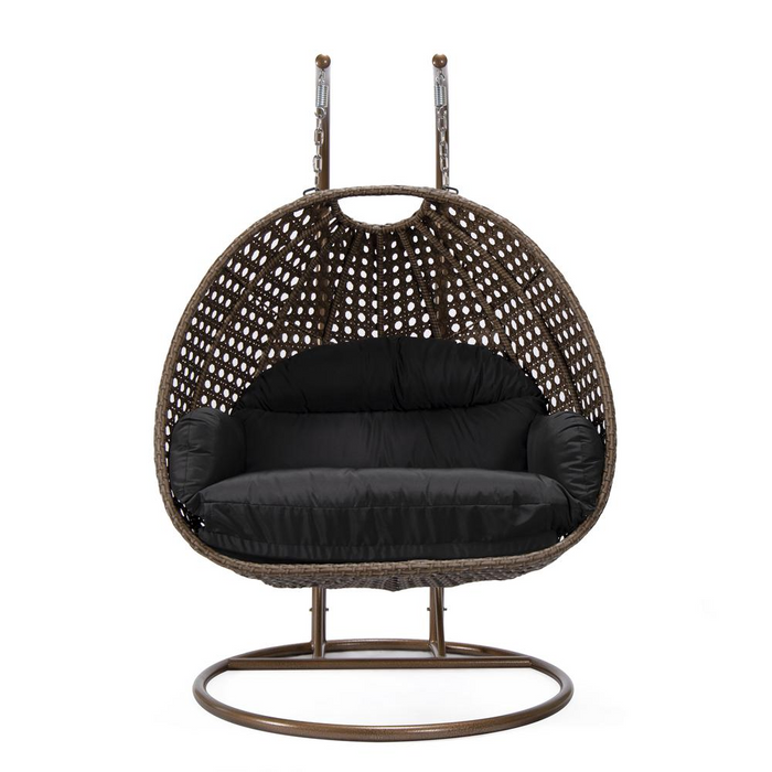 LeisureMod Wicker Hanging 2 person Egg Swing Chair , Black