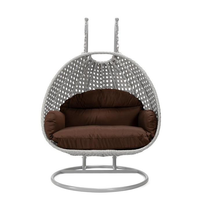 LeisureMod Wicker Hanging 2 person Egg Swing Chair in Brown