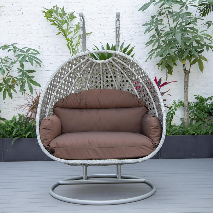 LeisureMod Wicker Hanging 2 person Egg Swing Chair in Brown