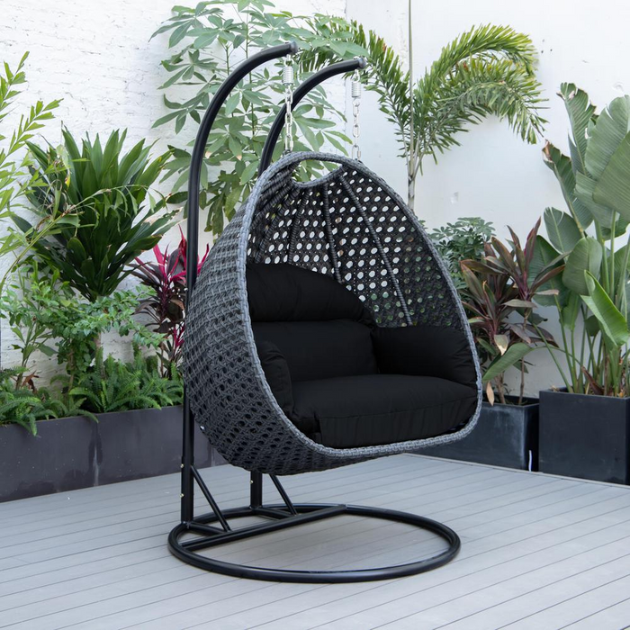 LeisureMod MendozaWicker Hanging 2 person Egg Swing Chair in Black