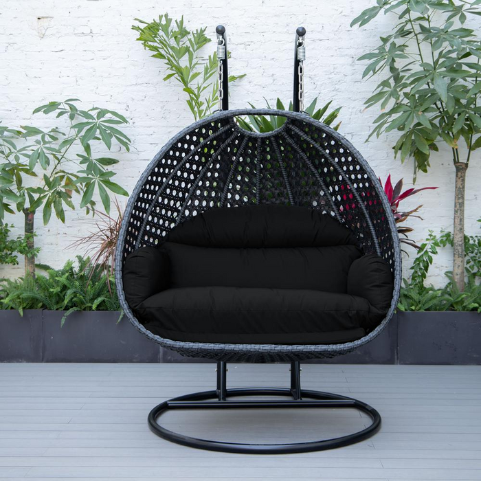 LeisureMod MendozaWicker Hanging 2 person Egg Swing Chair in Black