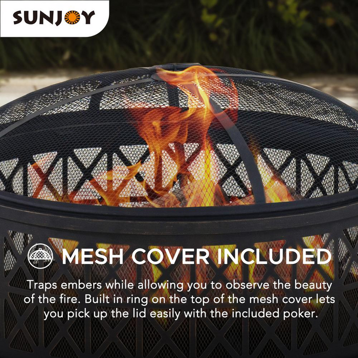 Sunjoy Outdoor Steel Fire Pit with Decorative Mesh Screen