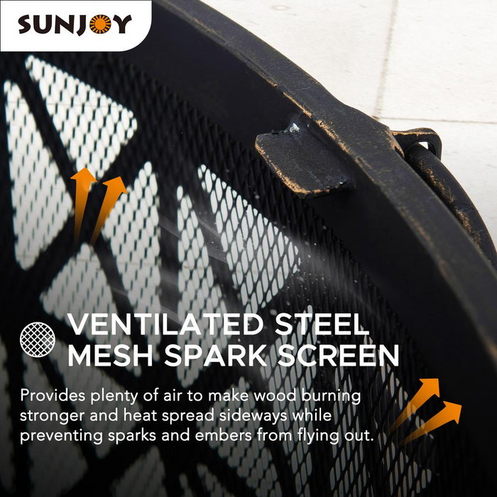 Sunjoy Outdoor Steel Fire Pit with Decorative Mesh Screen