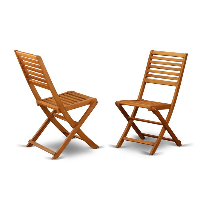 East West Furniture Cameron Foldable Outdoor Dining Chairs, Acacia Wood, Set of 2, Natural Oil Finish