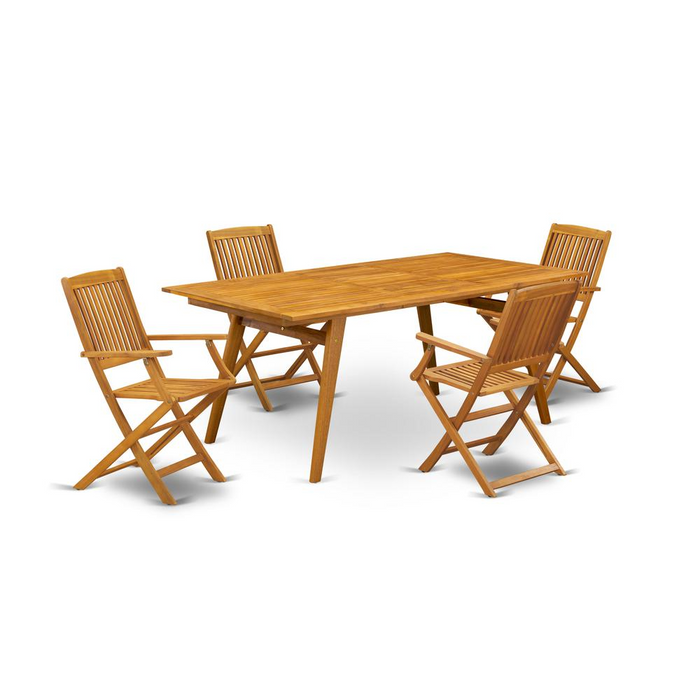 East West Furniture DECM5CANA 5-Piece Outdoor Set with Slatted Back Chairs & Rectangular Table - Natural Oil Finish