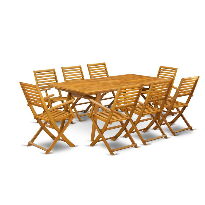 East West Furniture DEBS9CANA 9-Piece Patio Dining Set - 8 Ladder Back Chairs & Rectangular Table - Natural Oil Finish