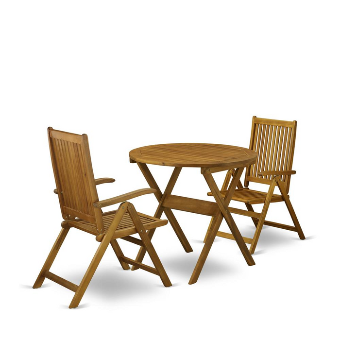 3-Pc Patio Outdoor Dining Set with Folding Table & 2 Chairs - Natural Oil Finish