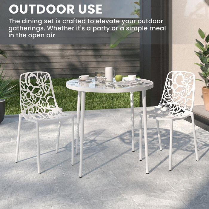 Elegant 3-Piece Aluminum Outdoor Patio Dining Set with Tempered Glass Top Table